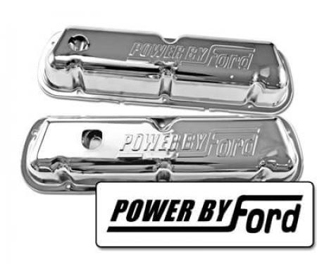 Scott Drake 1968-1970 Ford Mustang Chrome Valve Covers with Powered by Ford Logo C8OZ-6A582-C