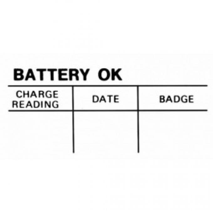 Ford Thunderbird Battery Decal, Test OK, 1964-66