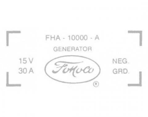 Ford Thunderbird Generator Decal, 30 Amp Generator, 352 V8 Without Air Conditioning, FHA-10002-A, 1959-60