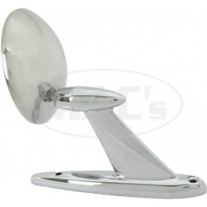 Ford Thunderbird Outside Rear View Mirror, Chrome Base, Stainless Round Head, 2 Hole Base, Manual, 1956-60