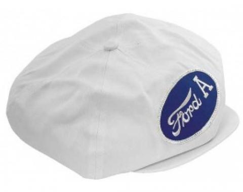 Driving Cap, Gatsby Style, White, With Ford A Patch