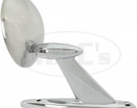 Ford Thunderbird Outside Rear View Mirror, Chrome Base, Stainless Round Head, 2 Hole Base, Manual, 1956-60