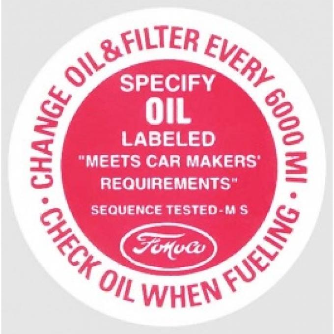 Ford Thunderbird Oil Filler Cap Decal, 1961-66