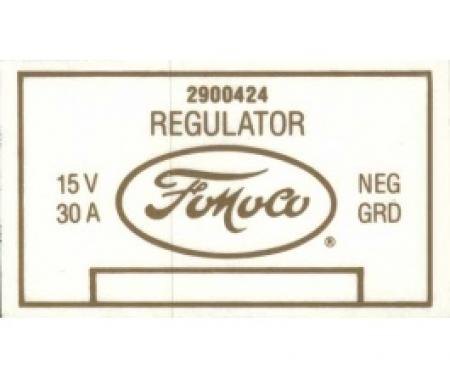 Ford Thunderbird Voltage Regulator Decal, 2900424, No Air Conditioning, 1958-61