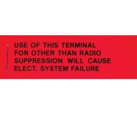 Ford Thunderbird Voltage Regulator Radio Warning Tag, 1963-66