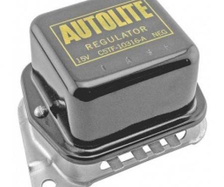 Ford Thunderbird Alternator Voltage Regulator, Black Body, Yellow Lettering, Autolite Logo, After 12-1964, For Convertible Or With Air Conditioner