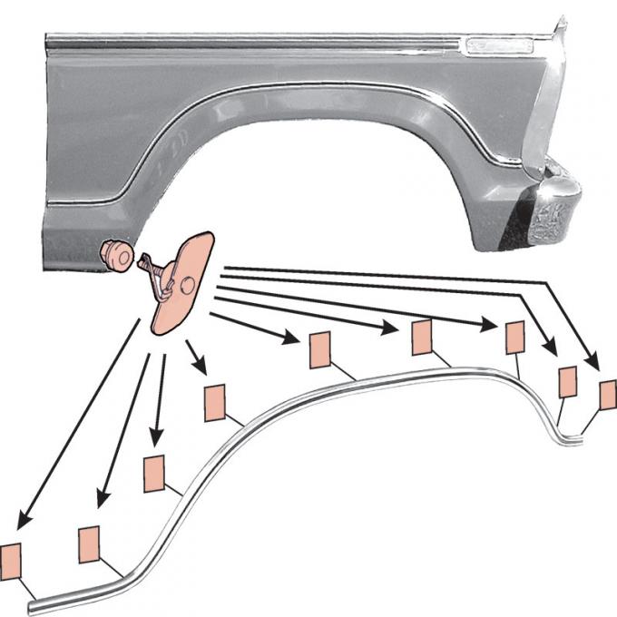 Dennis Carpenter Fender Race Track Molding - RH - 1977-79 Ford Truck, 1978-79 Ford Bronco D7TZ-16003-AA