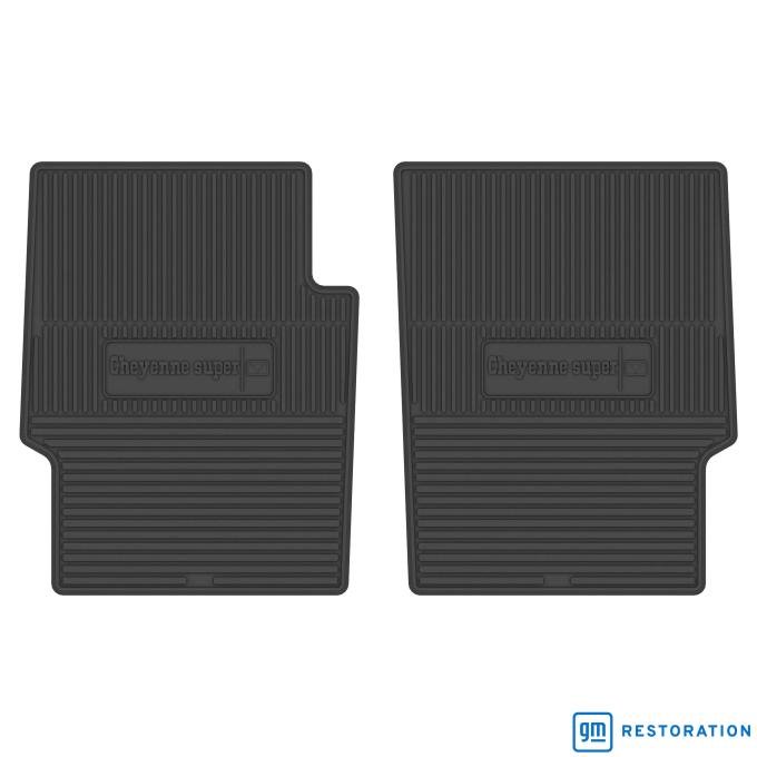 Legendary Auto Interiors 73-74 Chevrolet Truck Vinyl Floormats w/ Cheyenne Super Logo (2pc) - Black FMTR0003002001
