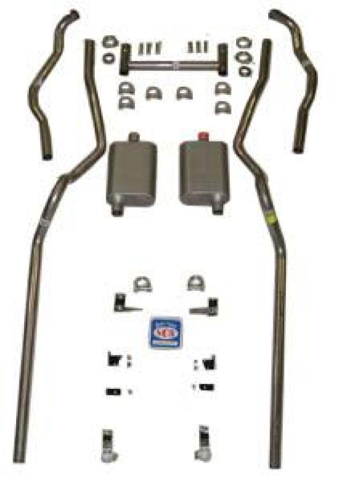 Shafers Classic Reproductions 1955-1957 Chevrolet Full Size 2" Dual Turbo Exhaust System w/ 2" Ram's Horn Manifolds, Stainless Steel 63060S