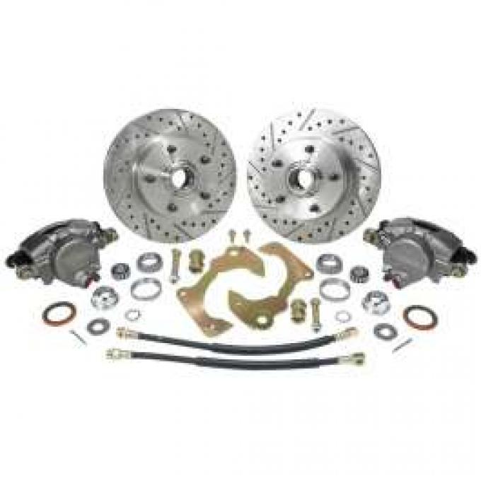 Chevy Truck Disc Brake Kit, Front, At The Wheel, Drilled & Slotted Rotors, 5 On 4-3/4 Bolt Pattern, 1963-1970