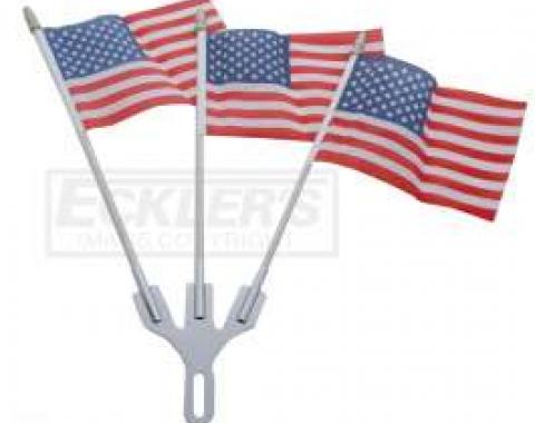 Chevy & GMC Truck Chrome Flag Holder, With Three American Flags, 1947-2014