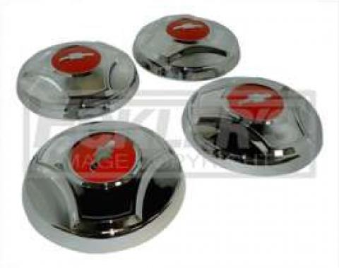 Chevy Truck Hub Cap Set, Chrome, With Orange Painted Details, 1964-1966