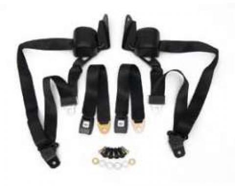 Chevy Truck 3-Point Retractable Seat Belt Kit, Black, With Black Buckle, 1967-1972