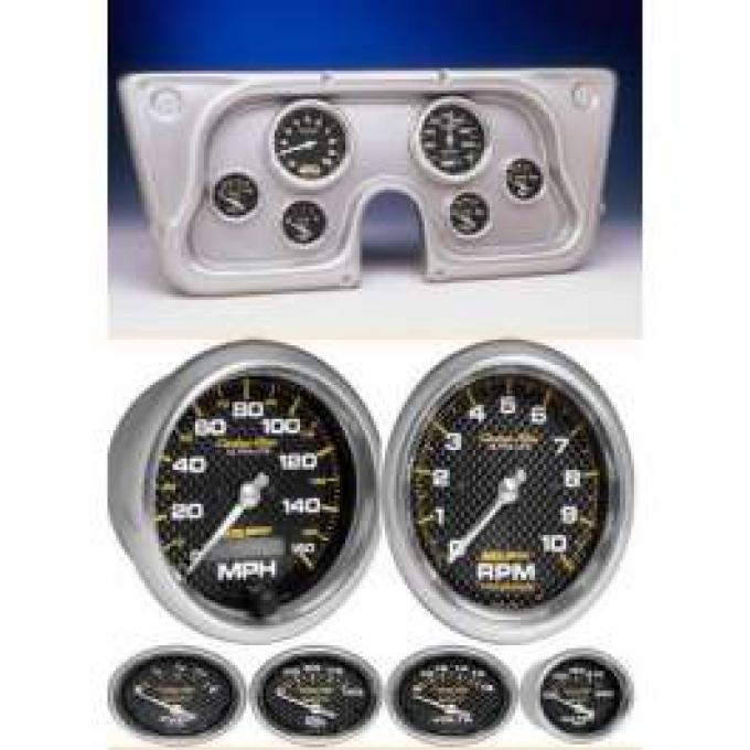Chevy Truck Instrument Cluster, Brushed Aluminum, With Carbon Fiber Autometer Gauges, 1967-1972