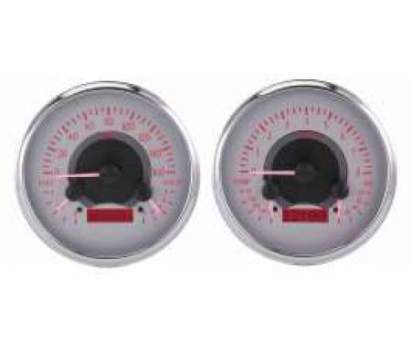 Chevy Truck Analog Dash Gauges, Dakota Digital, Silver With Red Display, 1954