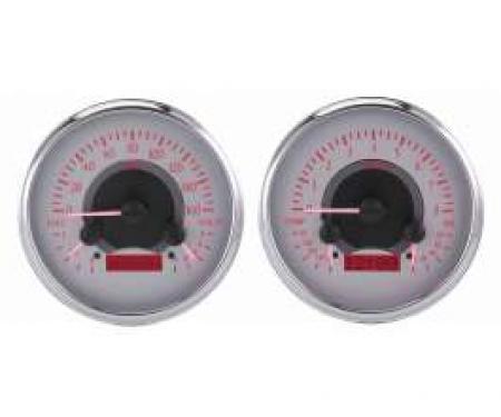 Chevy Truck Analog Dash Gauges, Dakota Digital, Silver With Red Display, 1954