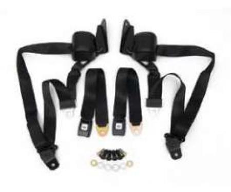 Chevy Truck 3-Point Retractable Seat Belt Kit, Black, With Black Buckle, 1967-1972