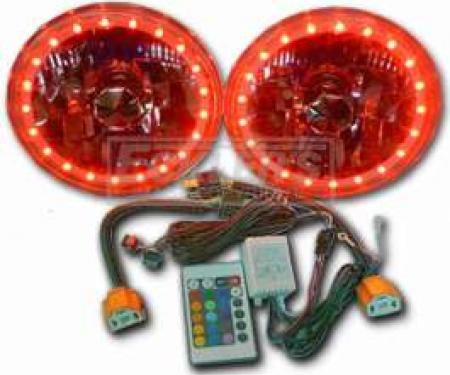 Chevy Or GMC Truck Headlight, 5 3/4 Inch Round Elite Diamond With Multi Color LED Halo, 1958-1972