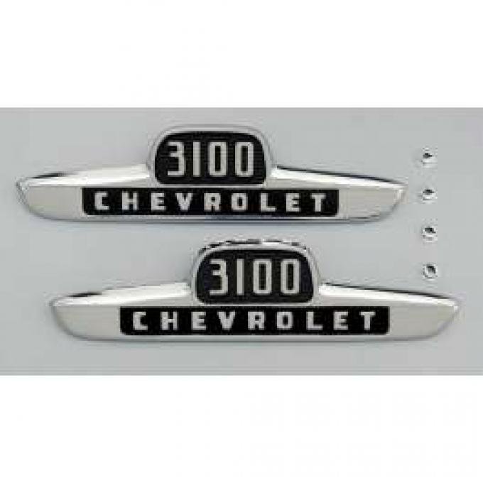 Chevy Truck Hood Side Emblems, 3100, 1955 (1st Series)