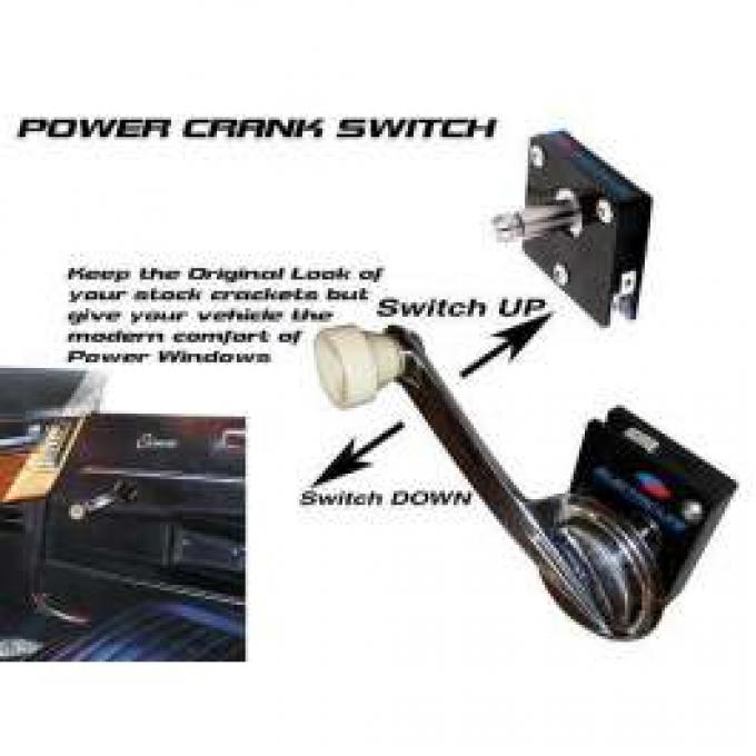 Chevy Truck Power Window Switch, Crank Handle, 2-1/8 Deep Shaft