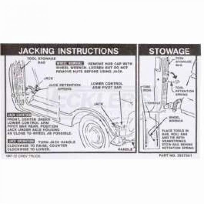 Chevy Or GMC Jacking Instructions Decal, 1968-1972