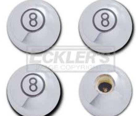 Chevy Or GMC Truck Valve Stem Caps, 8 Ball, Chrome, 1947-1987