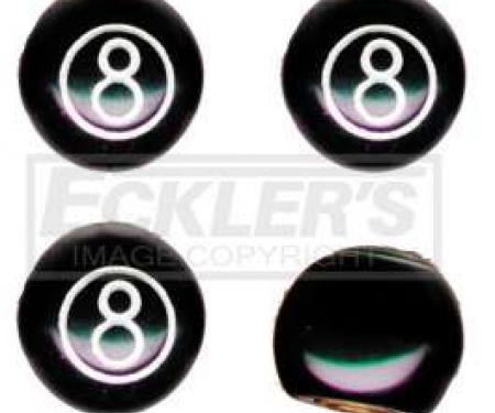 Chevy Or GMC Truck Valve Stem Caps, 8 Ball, Black, 1947-1987