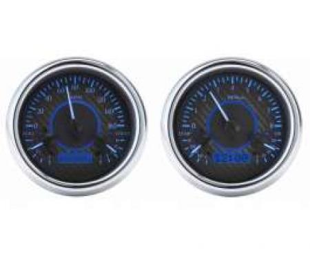 Chevy Truck Analog Dash Gauges, Dakota Digital, Carbon Fiber With Blue Display, 1954