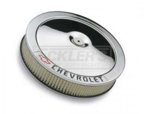 Chevy And GMC Truck Air Cleaner, 14, Chrome With Chevrolet Script And Bowtie Logo, 1955-1992