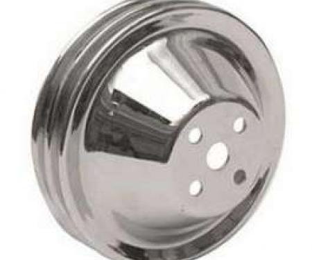 Chevy Truck Chrome Water Pump Pulley, Double Groove Short, 1955-1972