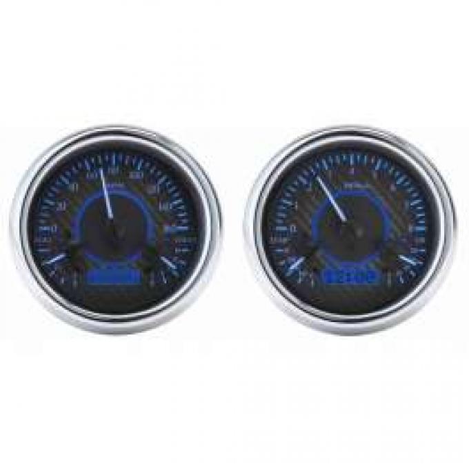 Chevy Truck Analog Dash Gauges, Dakota Digital, Carbon Fiber With Blue Display, 1954