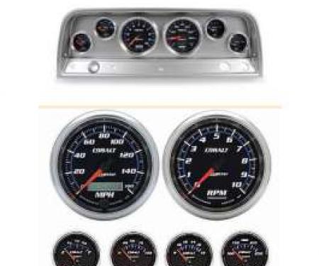 Chevy Truck Instrument Cluster, Brushed Aluminum, With Cobalt Autometer Gauges, 1964-1966