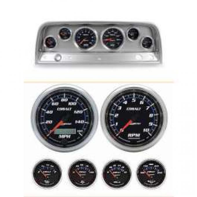 Chevy Truck Instrument Cluster, Brushed Aluminum, With Cobalt Autometer Gauges, 1964-1966