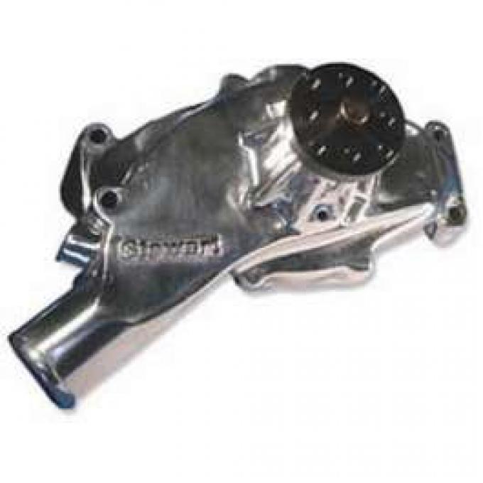 Chevy Truck Water Pump, Big Block, Short Design, Hi-Flow, Polished Aluminum, Stewart, 1965-1968