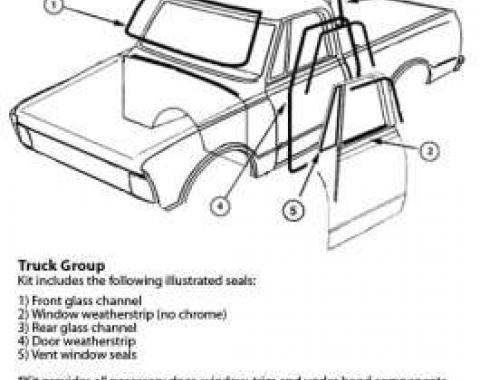 Chevy Or GMC Truck, Complete Weatherstrip Kit, Standard, For Trucks Without Chrome Window Moldings, 1981-1987