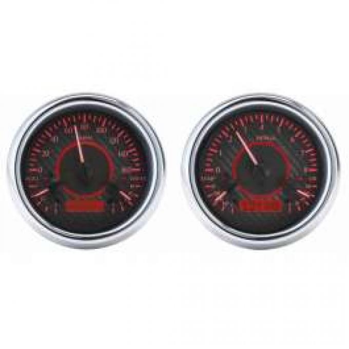 Chevy Truck Analog Dash Gauges, Dakota Digital, Carbon Fiber With Red Display, 1947-1953