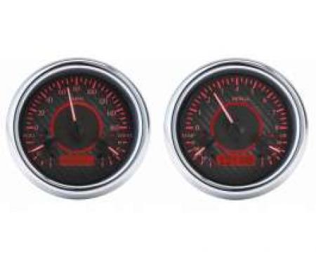 Chevy Truck Analog Dash Gauges, Dakota Digital, Carbon Fiber With Red Display, 1954