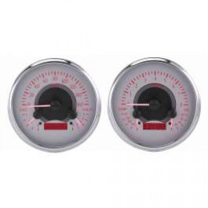 Chevy Truck Analog Dash Gauges, Dakota Digital, Silver With Red Display, 1947-1953