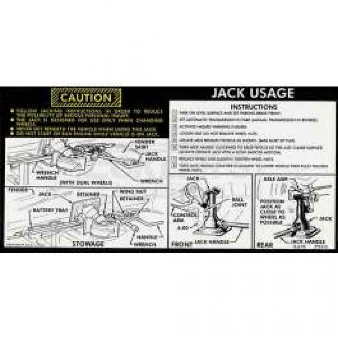 Chevy Or GMC Jacking Instructions Decal, With Control Arm Hook Style Jack, 1976-1977