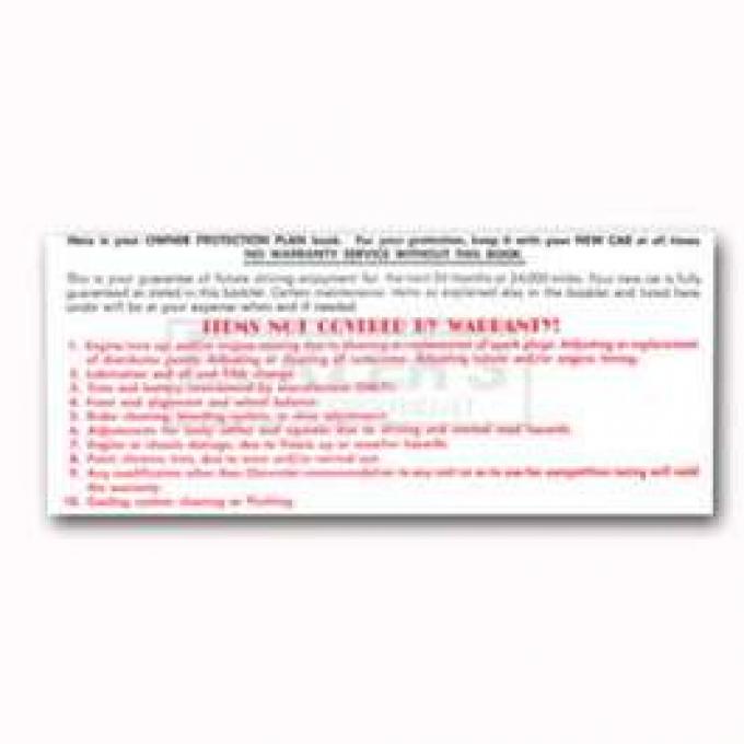 Chevy And GMC Truck Glove Box Warranty Card, 1965-1969