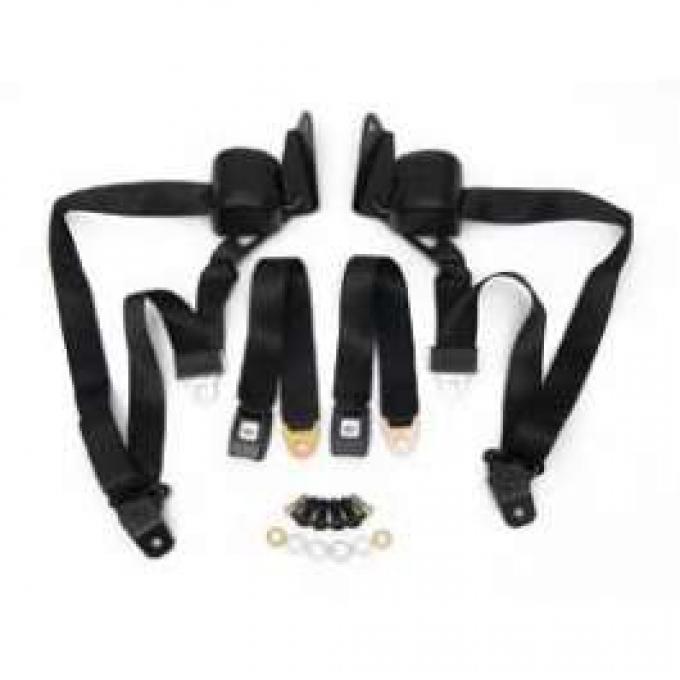 Chevy Truck 3-Point Retractable Seat Belt Kit, Black, With Black Buckle, 1967-1972
