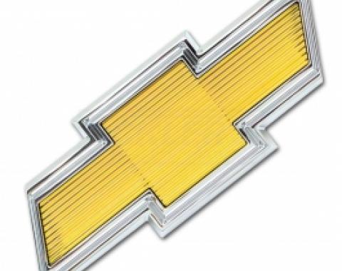 Chevy Truck Grill Emblem, Yellow Bowtie, Chrome 1975-1979