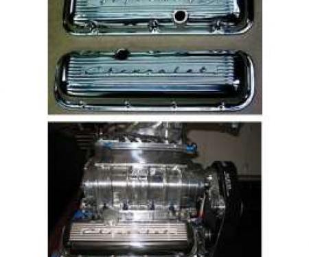 Chevy Truck Aluminum Valve Covers, Polished, With Chevrolet Script, Big Block, 1955-1972