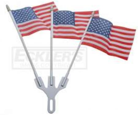 Chevy & GMC Truck Chrome Flag Holder, With Three American Flags, 1947-2014