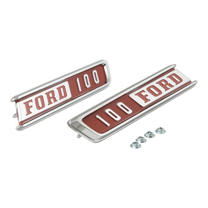Dennis Carpenter Hood Side Emblems - F100 - Pair - 1967 Ford Truck C7TZ-16720-PR