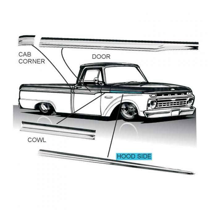 Dennis Carpenter Hood Side Molding with clip - 1965-66 Ford Truck     C5TZ-16722-A