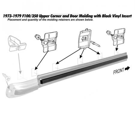 Dennis Carpenter Upper Door Molding - Right Hand - 1973-79 Ford Truck, 1978-79 Ford Bronco D3TZ-1020938-B