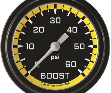 Classic Instruments Autocross Yellow 2 5/8" Boost Gauge, 60 Psi AX343YBLF