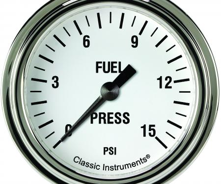Classic Instruments White Hot 2 5/8" Fuel Pressure Gauge, 15 Psi WH345SLF
