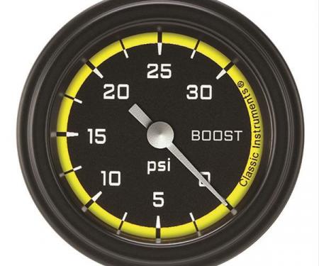 Classic Instruments Autocross Yellow 2 1/8" Boost Gauge, 30 Psi AX142YBLF